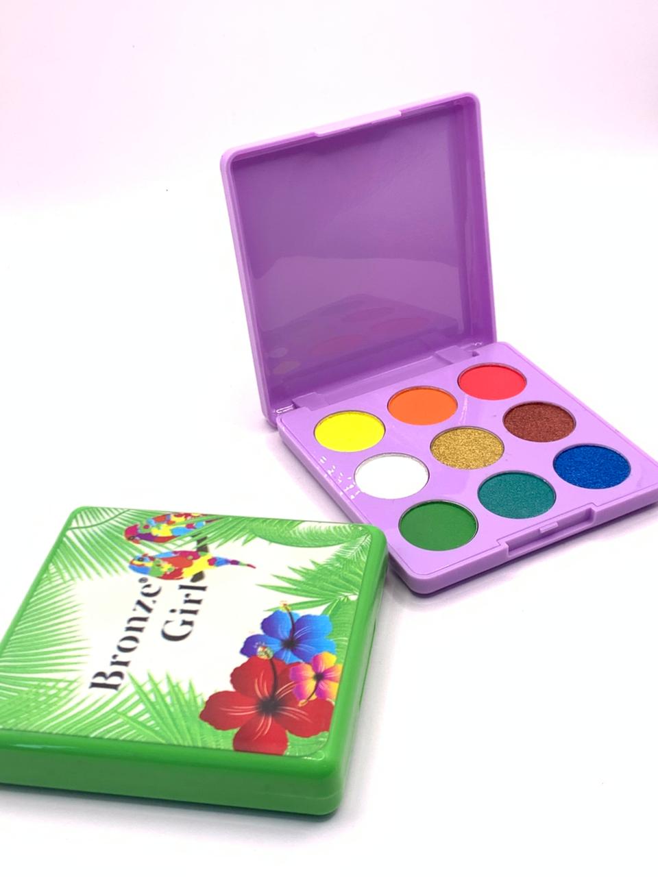 9-color eyeshadow palette featuring a mix of vibrant matte and shimmer shades
