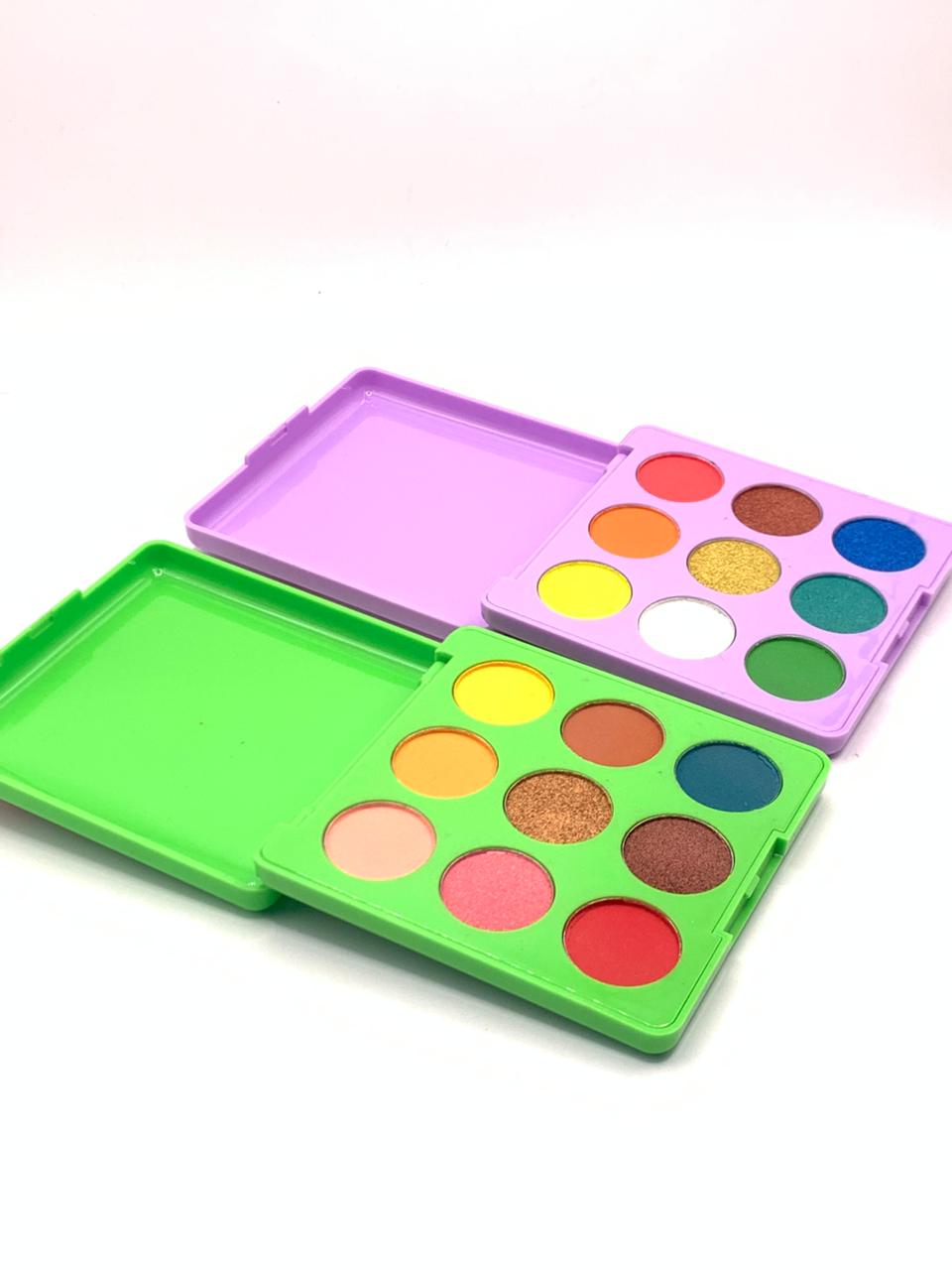 9-color eyeshadow palette featuring a mix of vibrant matte and shimmer shades